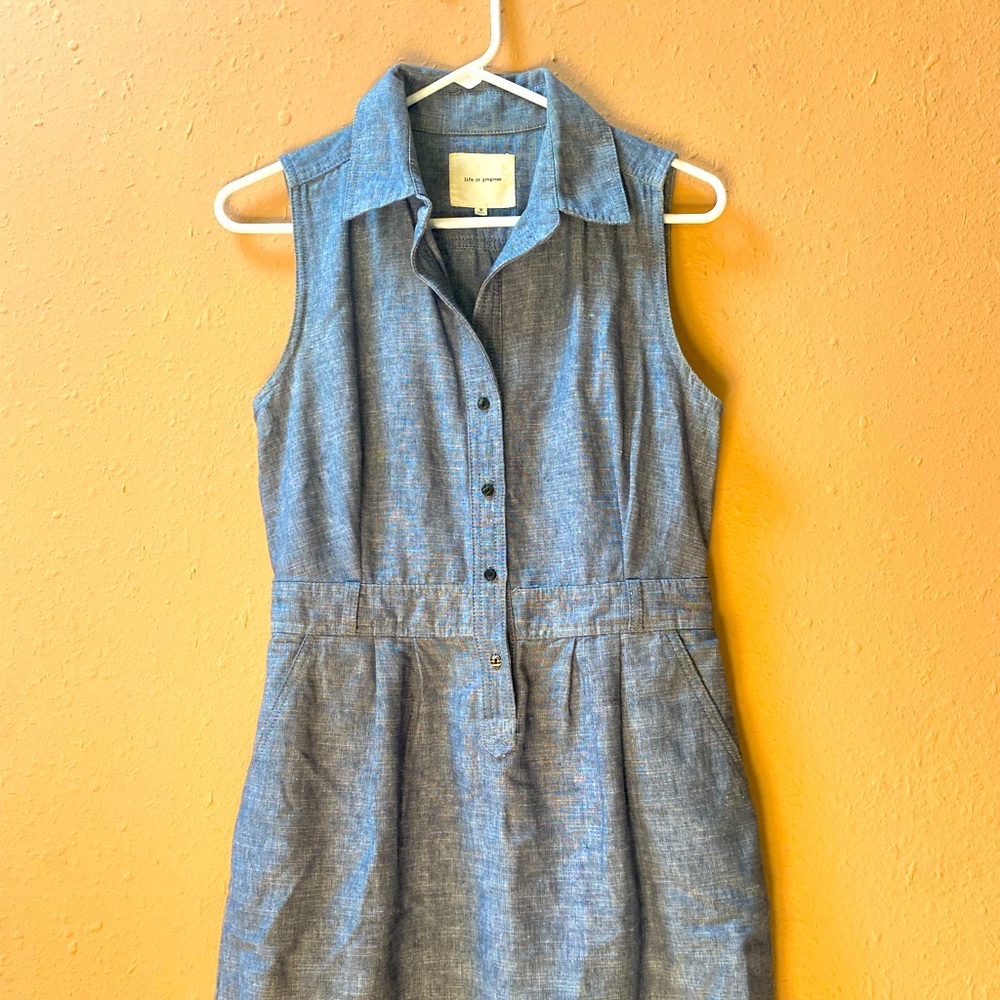Life in Progress sleeveless, button-down chambray mini dress